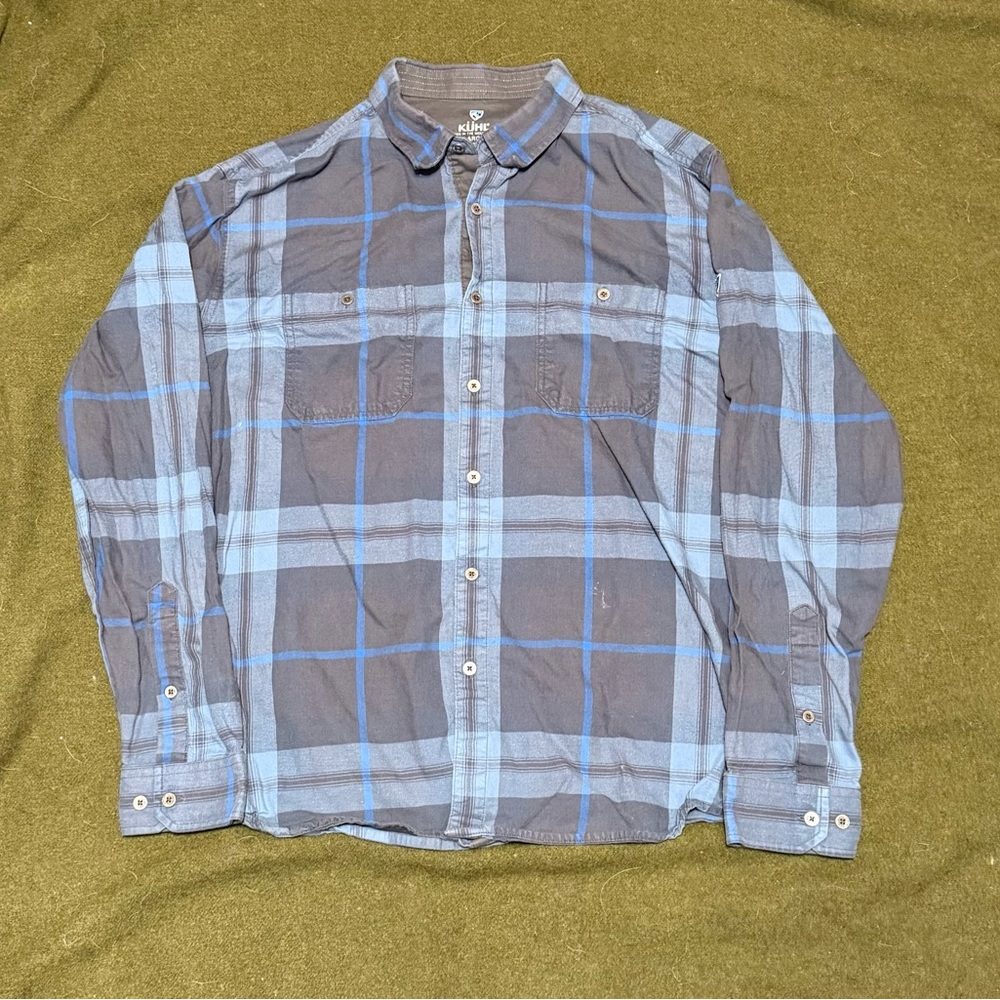 Kuhl Shirt Mens Large Blue Flannel Fugitive Button Up Durable Workshirt Outdoors